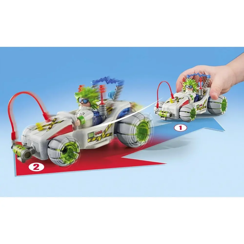 NIB Playmobil Funstars Racing Professor Set 71633 40pc Pullback Go-Kart